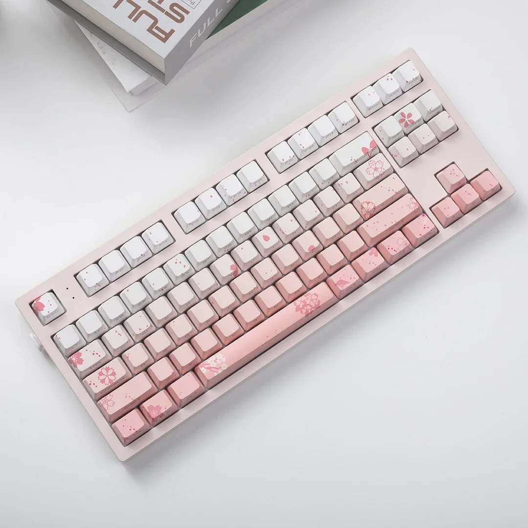 134 teclas Sakura Keycaps Impresión lateral Rosa PBT 5 tinte lateral Sub OEM altura retroiluminación Teclado mecánico AULA F75 Ajazz Akko Mad 60he - imagen 2