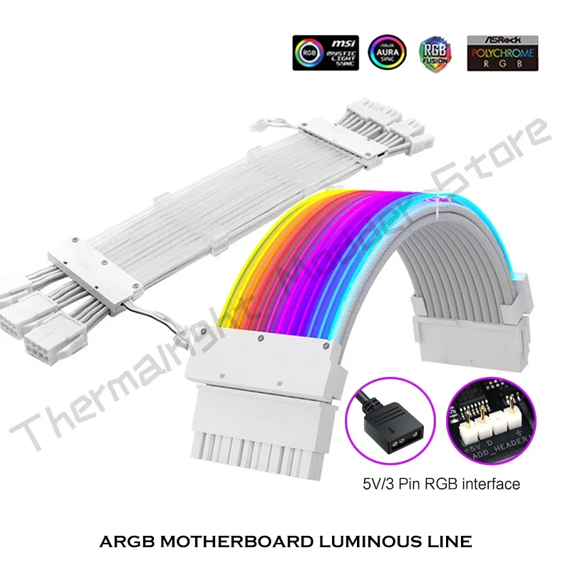 Cable de extensión PSU RGB Kit Strimer ATX 24Pin GPU 8Pin Cable de luz arcoíris 5V sincronización PC Gamer decoración de gabinete DIY - imagen 4