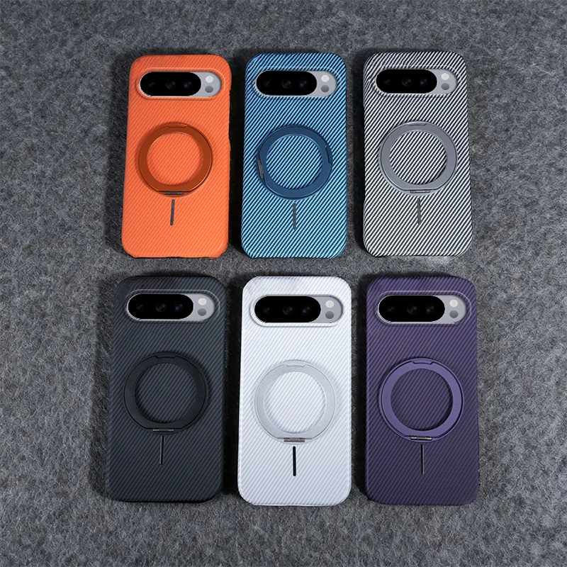 Para Google Pixel 10 Pro XL funda dura de PC anillo de fibra de carbono soporte magnético funda protectora trasera para Pixel 10 9 Pro XL 9A Shell - imagen 2