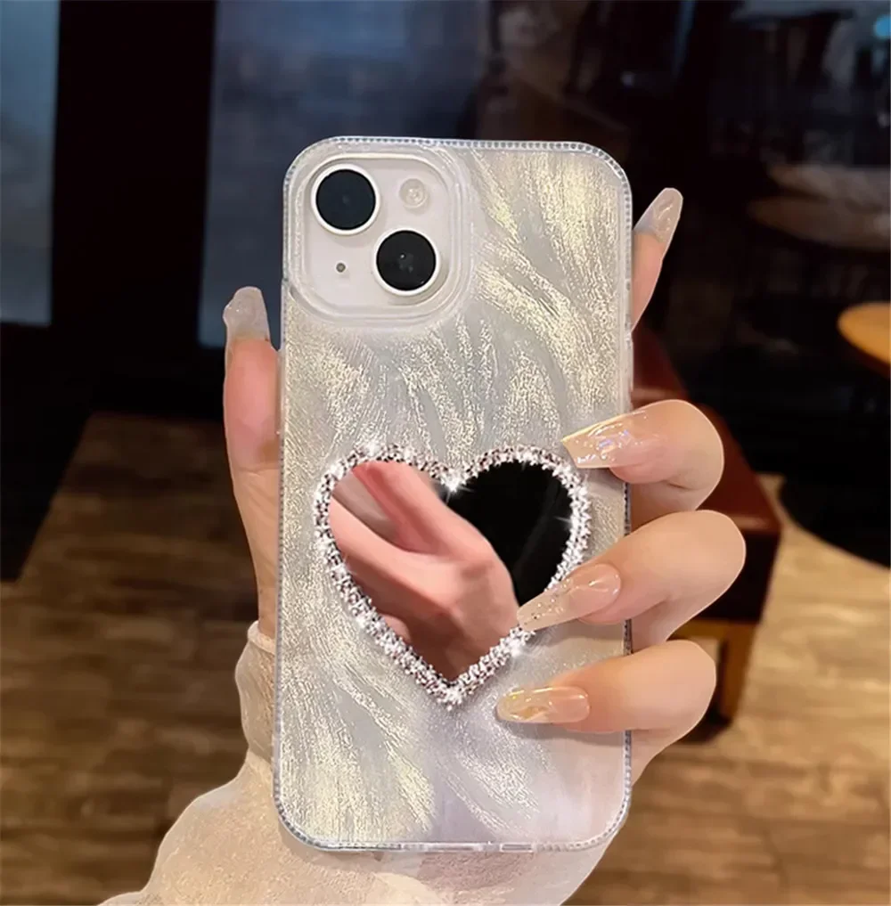 Funda de teléfono con espejo de corazón de diamante de lujo para Honor X8 X8A X8B X6S X6A X6B X7A X7B X7C X9A X9B X9C X5B, funda suave a prueba de golpes láser - imagen 5