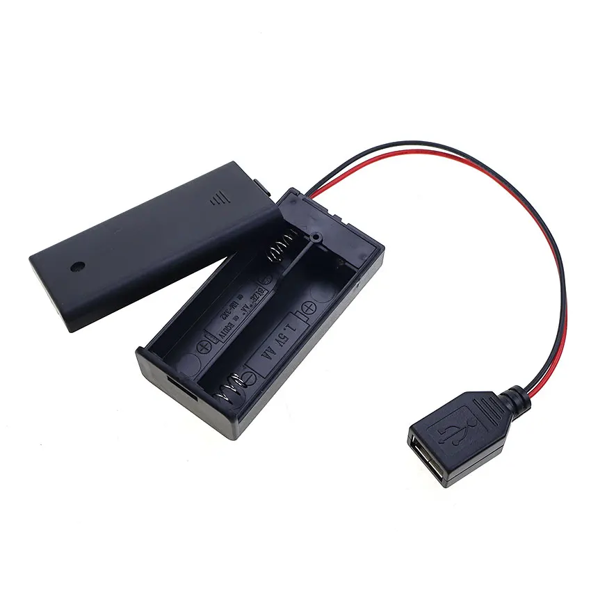 Caja de batería JCD AA con PH2.0 XH2.54 Dupont SM USB DC 5,5x2,1mm Terminal de enchufe Cable AA 2X ranura funda porta baterías con interruptor - imagen 2