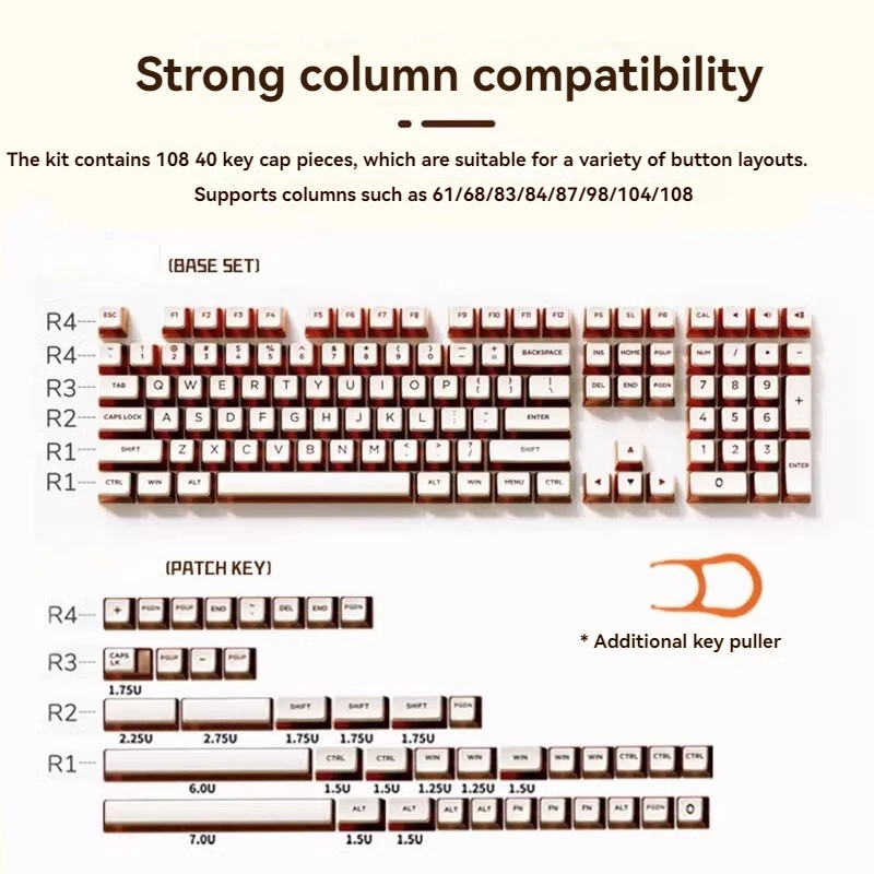 Tapa de tecla de pudín de leche de doble piel con cuatro lados, Material PBT transparente, OEM108 - imagen 2