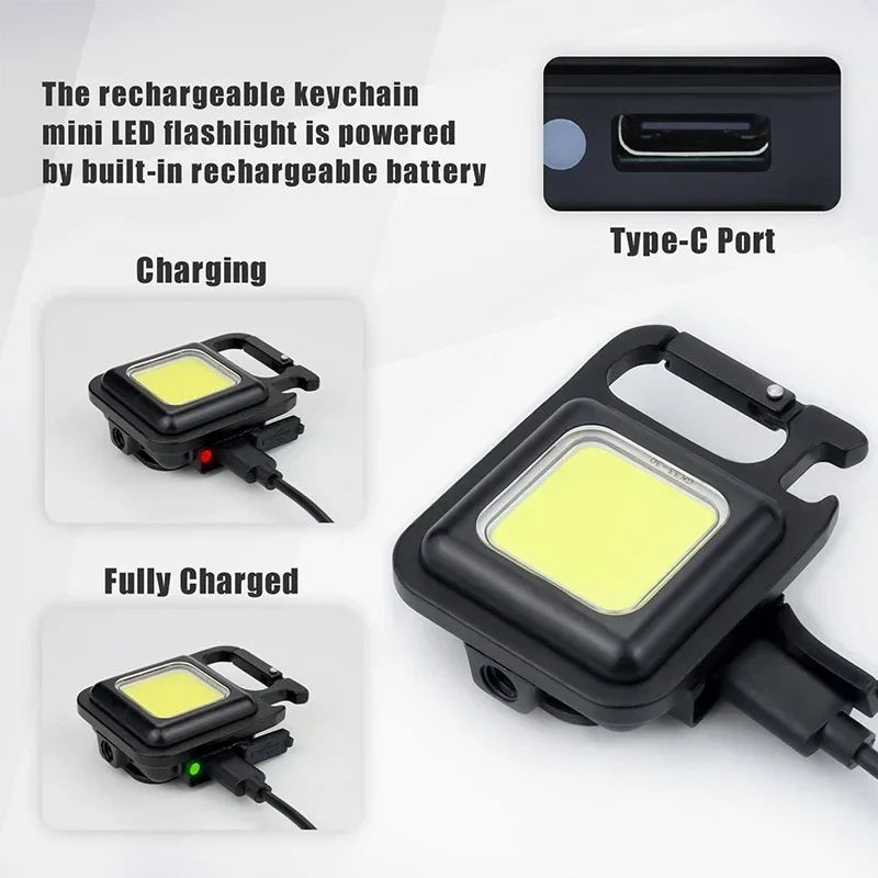 Mini linterna LED COB, llavero EDC superbrillante, luz de emergencia para exteriores, lámpara de bolsillo para acampar con sacacorchos magnético trasero - imagen 3