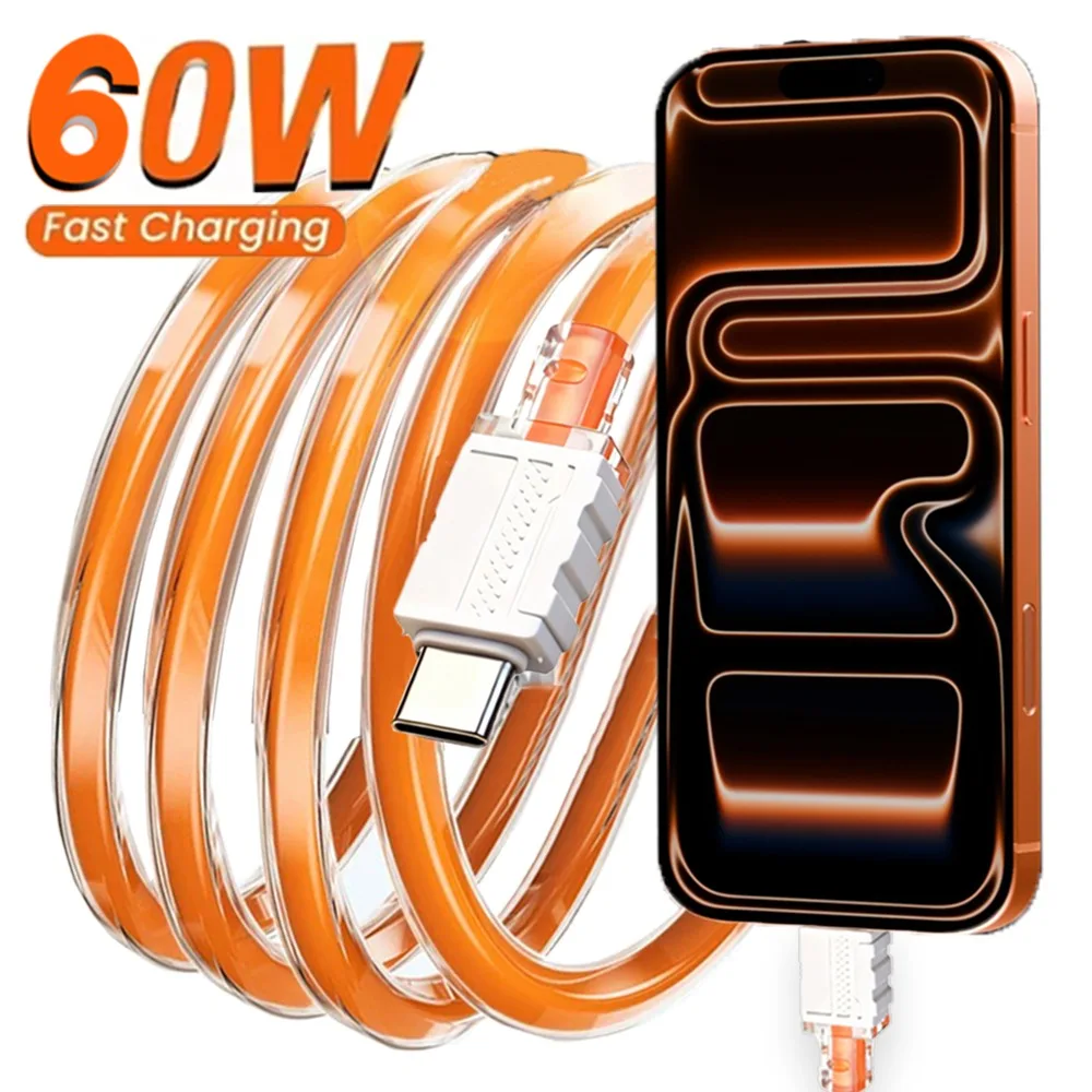 Cable de datos de carga rápida transparente PD 60W Jelly tipo C a tipo C Cable de carga súper rápido para IPhone17 16 15 Samsung Xiaomi