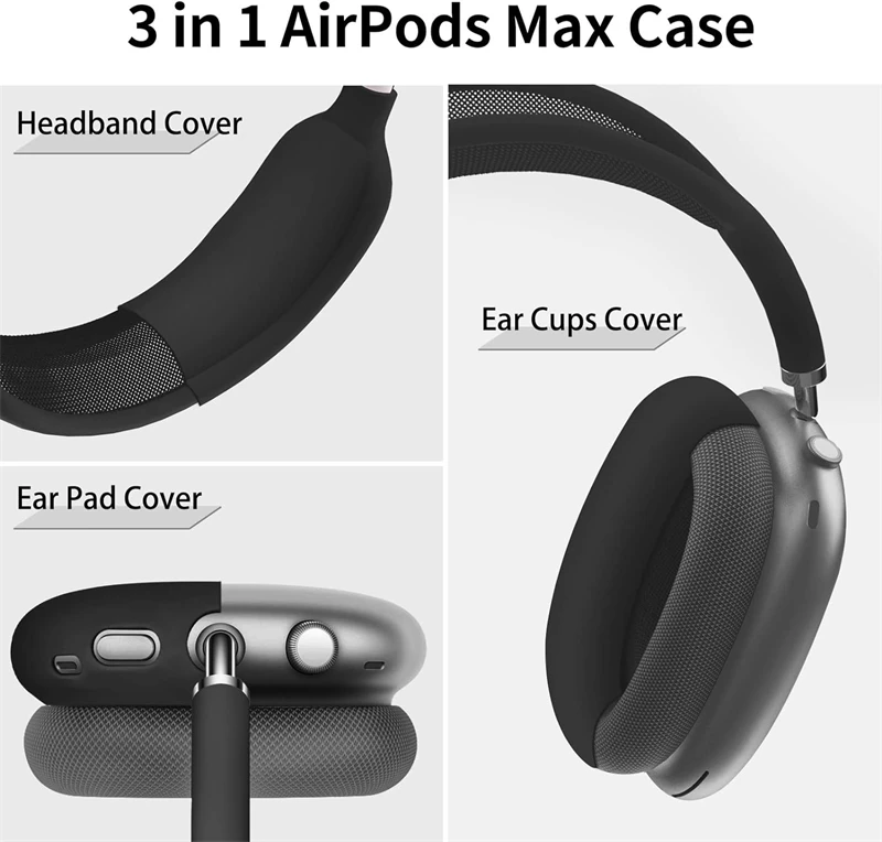Funda protectora de piel de silicona suave 3 en 1 para auriculares Airpods Max Airpodmax antiarañazos a prueba de golpes accesorios para auriculares - imagen 2