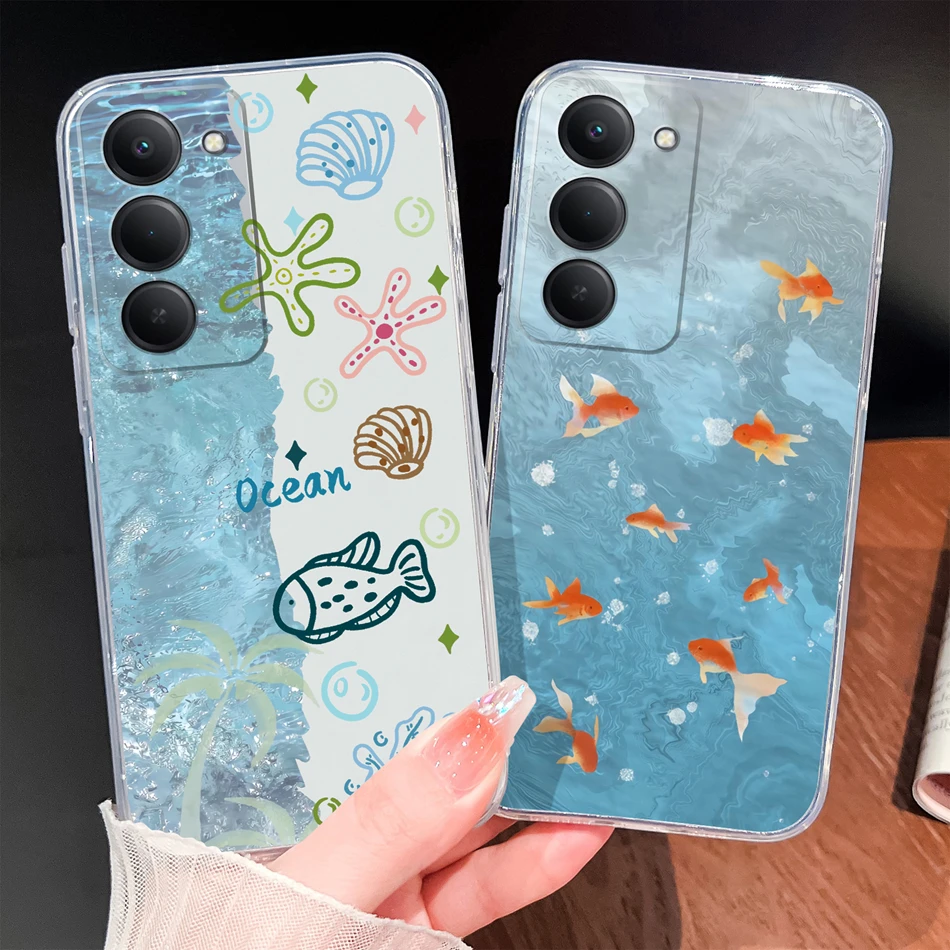 Para Redmi 15 4G 5G funda de teléfono con patrones de gato y flores carcasa transparente para Redmi15 funda protectora ligera de silicona TPU suave - imagen 2