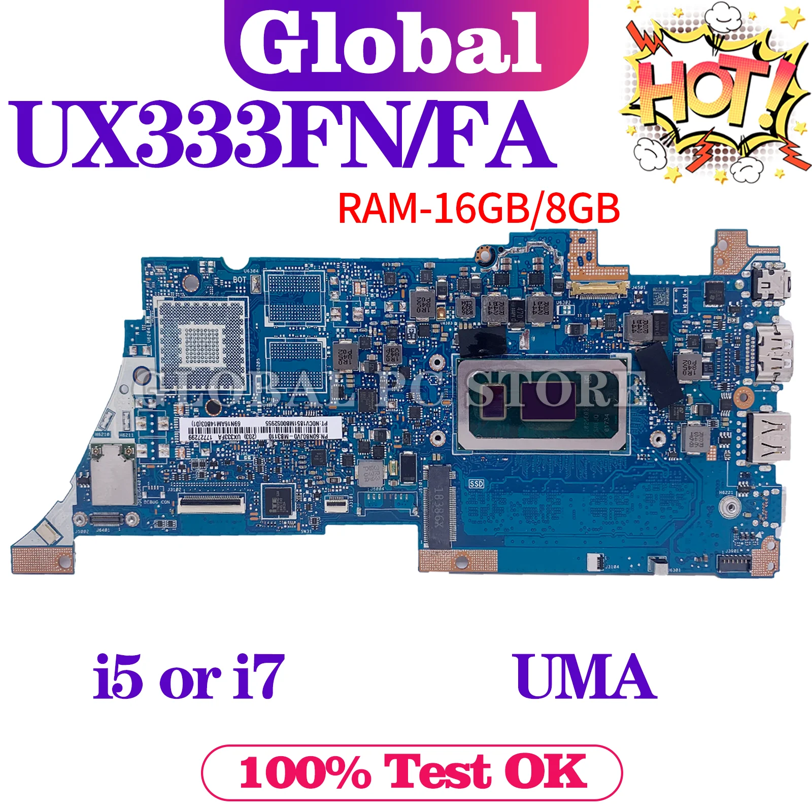 KEFU-placa base UX333FN para ordenador portátil, placa base para ASUS UX333FA BX333FA BX333FN RX333FA RX333FN, I5 I7 8th Gen MX150/MX250/UMA - imagen 2