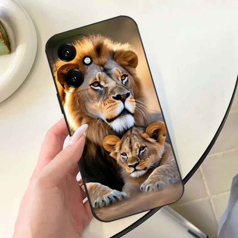 Estampado de León Animal para Honor X50I X50GT X50 X40I X40 X30I V40 V30 Play 7T 6T 8T 60 Pro Max Plus funda de teléfono negra - imagen 2