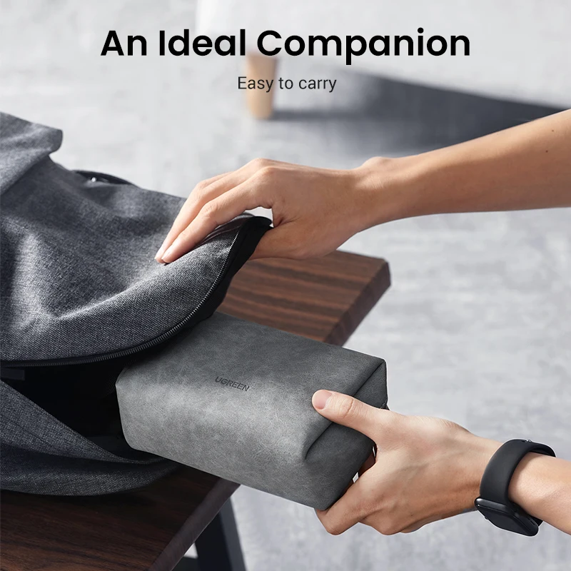 UGREEN-Bolsa de almacenamiento de cuero para auriculares, organizador de cables USB para cargador para auriculares, accesorios digitales para teléfonos móviles - imagen 5