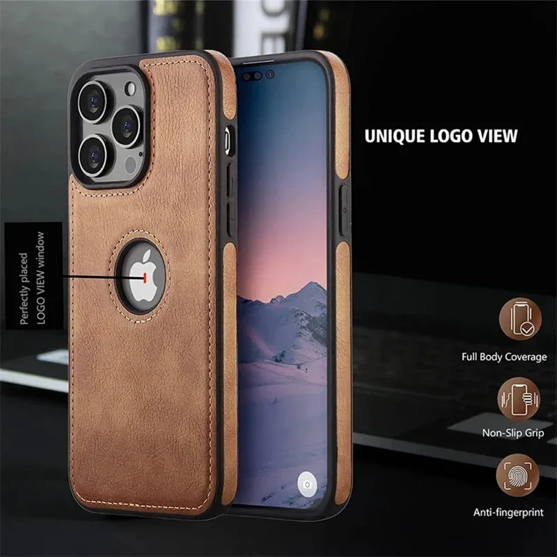 Funda de cuero ultradelgada con logotipo para IPhone 15 14 13 11 16 Pro Max 12 Mini XS XR X 8 7 Plus SE2022 15Pro I - imagen 5