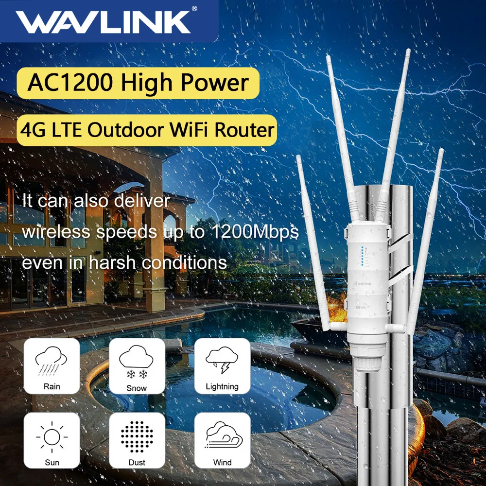 Wavlink 4G LTE enrutador exterior antena externa AC1200 enrutador Wi-Fi de alta potencia inalámbrico de doble banda 4g tarjeta SIM enrutador de malla Wifi