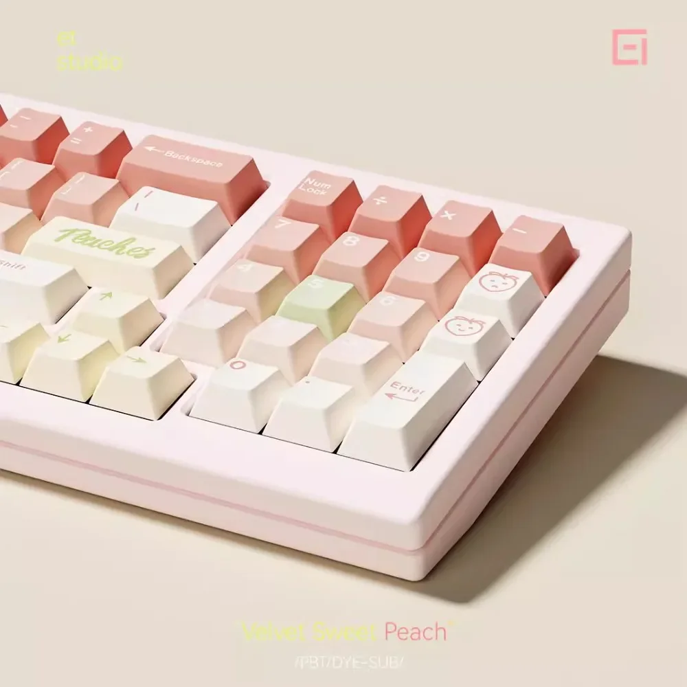 Teclas con tema de melocotón dulce de terciopelo, 140 teclas, sublimación térmica PBT, perfil de cereza, accesorios de teclado mecánico para juegos personalizados