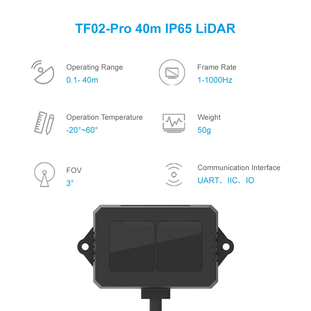 Benewake TF02 Pro sensor de distancia de rango medio, velocidad de marco de 1000 Hz y módulo Lidar de alcance de funcionamiento de 40 metros para interior/exterior/Robot - imagen 2