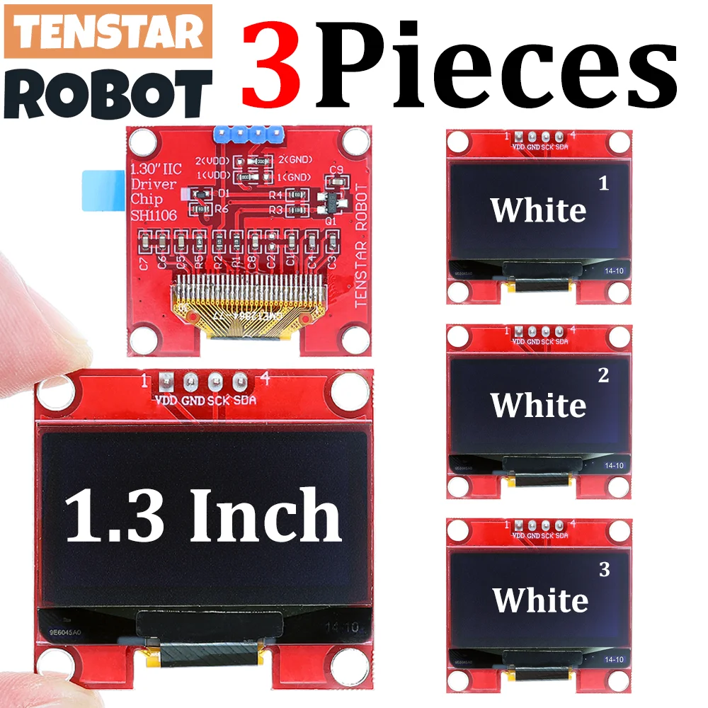 TENSTAR 3 uds 1,3 pulgadas I2C módulo de pantalla OLED tablero rojo Chip de unidad de Color blanco SH1106 128X64 1,3 "LCD IIC comunicación