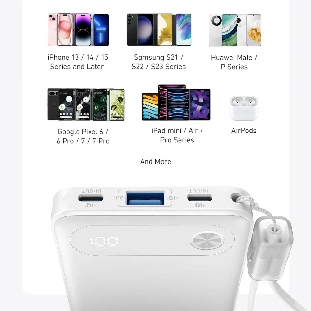 Portátil de 10000 mAh con cable USB-C incorporado y cordón Banco de energía de respaldo máximo de 22,5 W - imagen 4