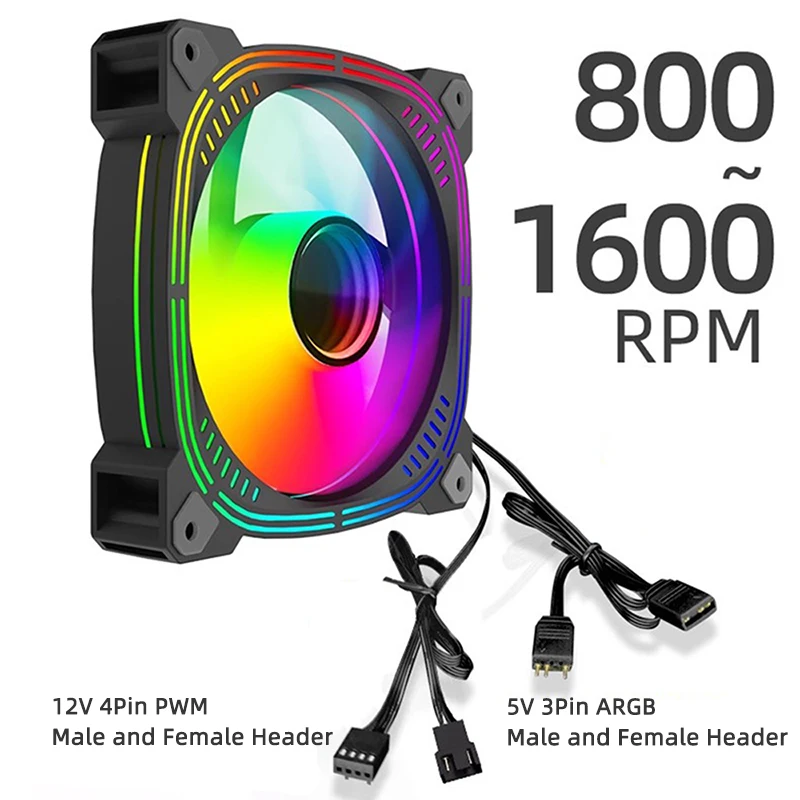 TEUCER Prism-2 1 ventilador con cubierta ARGB/3 piezas, 120 mm PWM 800-1600 RPM 5 V 3 pines RGB ventilador de refrigeración para PC para juegos - imagen 5