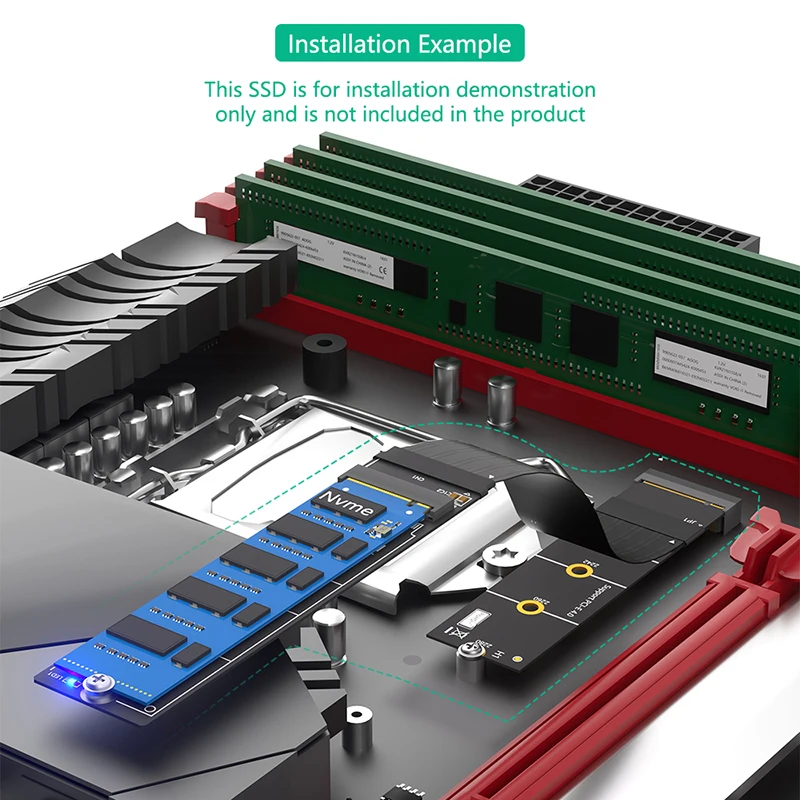 Cable de extensión M2 NVME SSD de 20CM, extensor de llave PCI Express 4,0 X4 M, soporte de 180 grados 2230 2242 2260 2280 PCI-E 4,0 NVME M.2 SSD - imagen 5