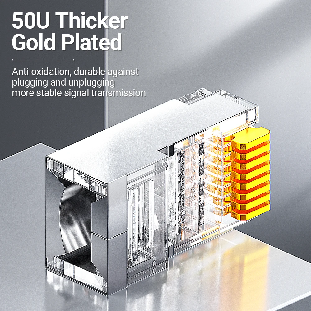 Conectores AMPCOM Pass Through STP RJ45, CAT6 CAT5E blindados 3/50μ Enchufes modulares 8P8C chapados en oro Extremo de engarzado para cable Ethernet - imagen 5