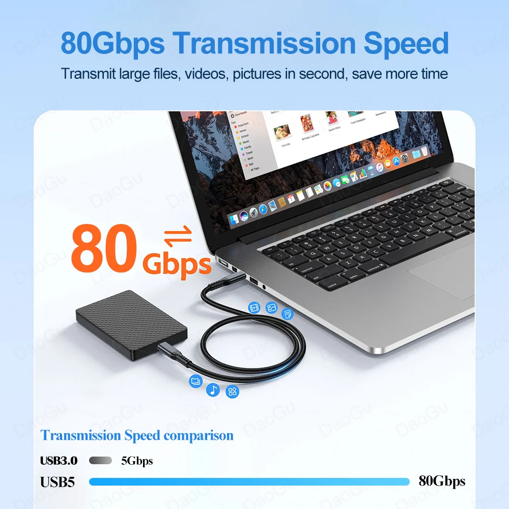 Cable USB5 tipo C de 16K, 60Hz, Cable de datos de transferencia de 80Gbps para disco duro, Cable de teléfono móvil USB C 4 PD 240W, carga rápida para ordenador portátil - imagen 2