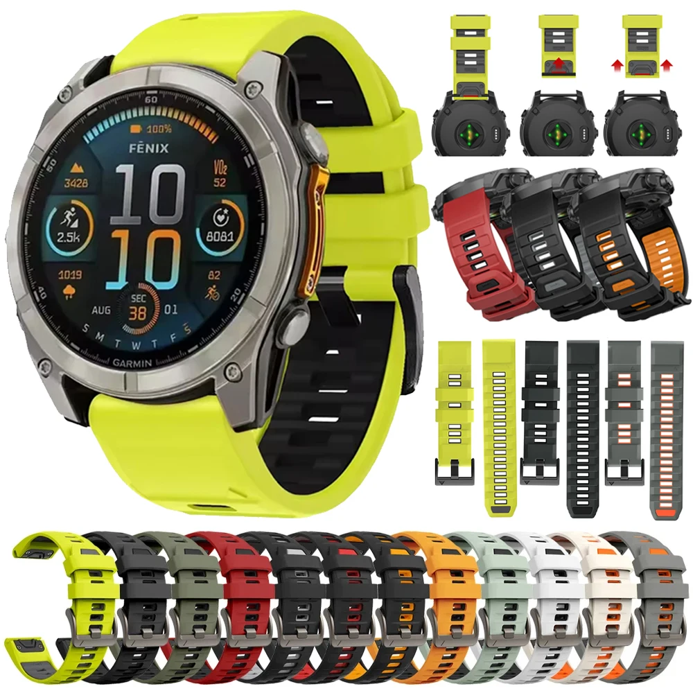 Correa de silicona QuickFit de 22 y 26mm para Garmin Fenix 8 E 7X 7 Pro Solar/6X 6/5 5X/Epix/Forerunner 970 965 955 945 935 banda oficial