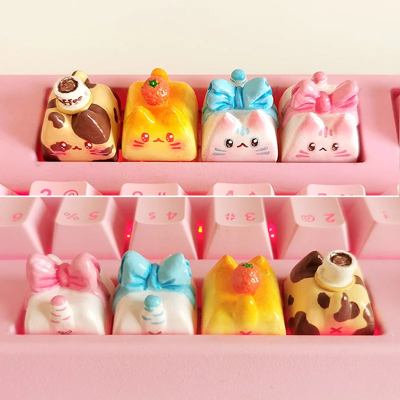 Teclas de arcilla personalizadas, teclas ESC opacas con lazo rosa lindo, Gato Shiba Inu, teclas de teclado mecánico moldeado por inyección de dos colores - imagen 2