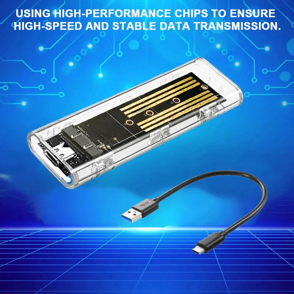 Caja de disco duro M.2 NGFF SATA tipo C, USB 3,1, carcasa externa transparente SSD, adaptador de caja de disco duro de 10gbps para 2230, 2242, 2260, 2280 - imagen 3