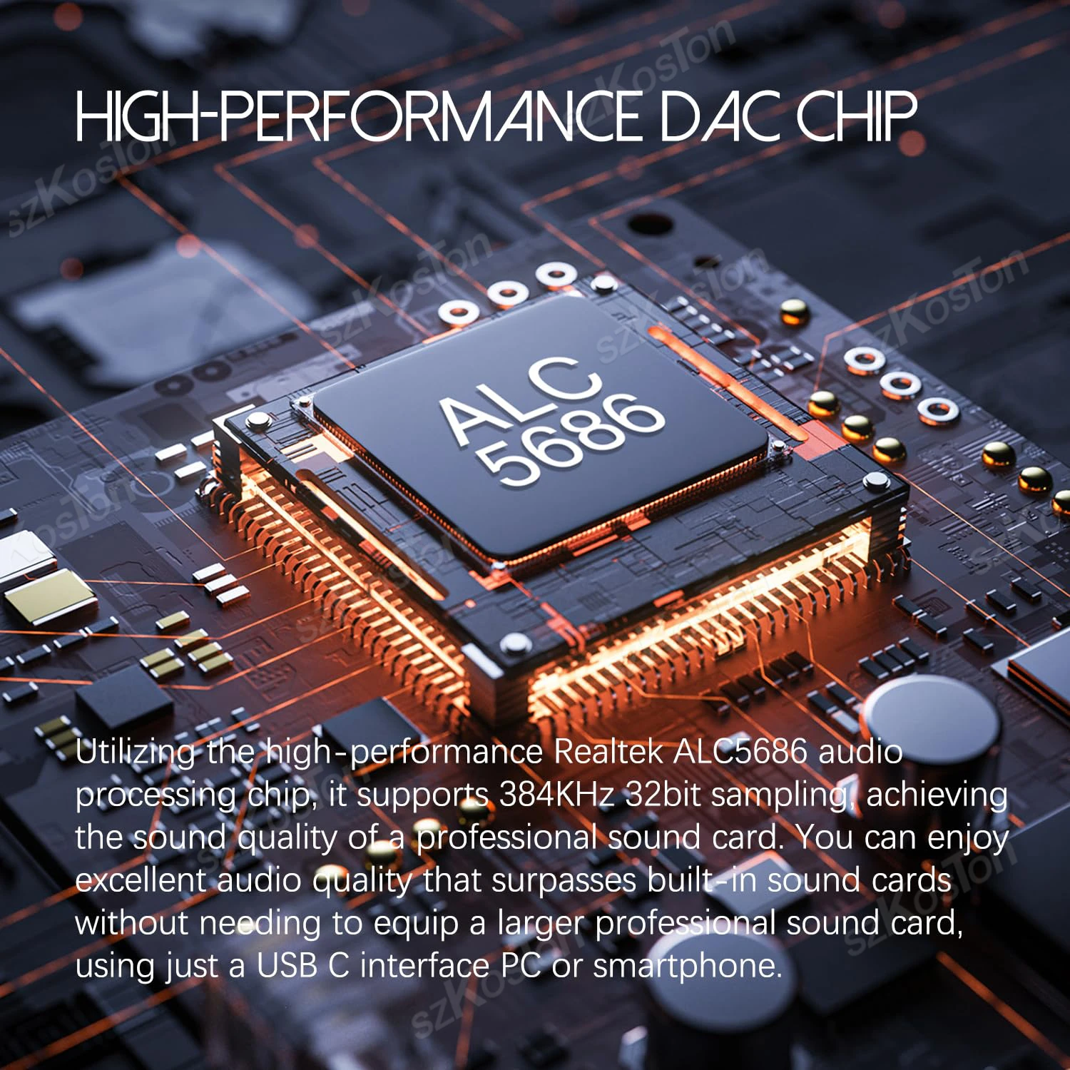 Adaptador de Audio ALC5686 USB-C a 3.5mm, Amplificador de Auriculares, DAC HiFi, Decodificador de Audio de 32bit/384Khz, Convertidor Tipo-C para Samsung - imagen 3