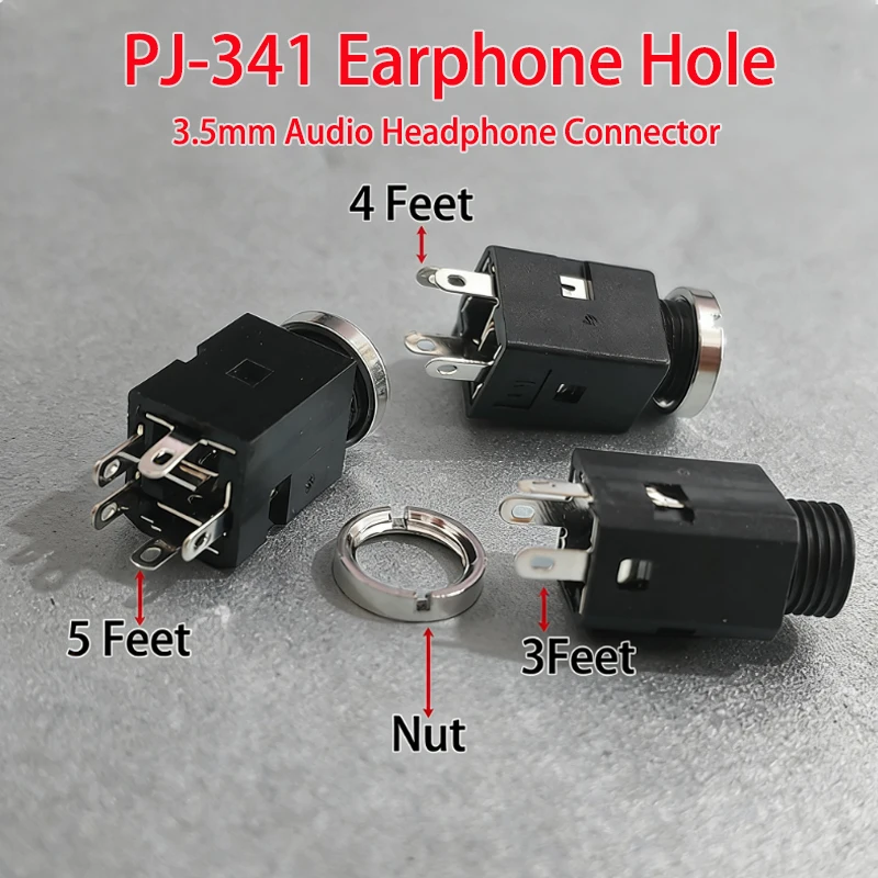 Cltgxdd1-5PC PJ341 toma de auriculares interfaz de audio de 3,5 MM toma vertical PIN de 3/4/5 pines PJ-341M con tuerca (juego de dos piezas) auricular - imagen 2