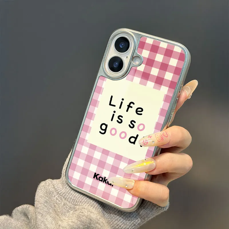 La vida es tan buena Funda de teléfono anticaída de TPU epoxi con borde plateado para iPhone XR/11/12/13/14/15/16/17 Pro Max - imagen 4