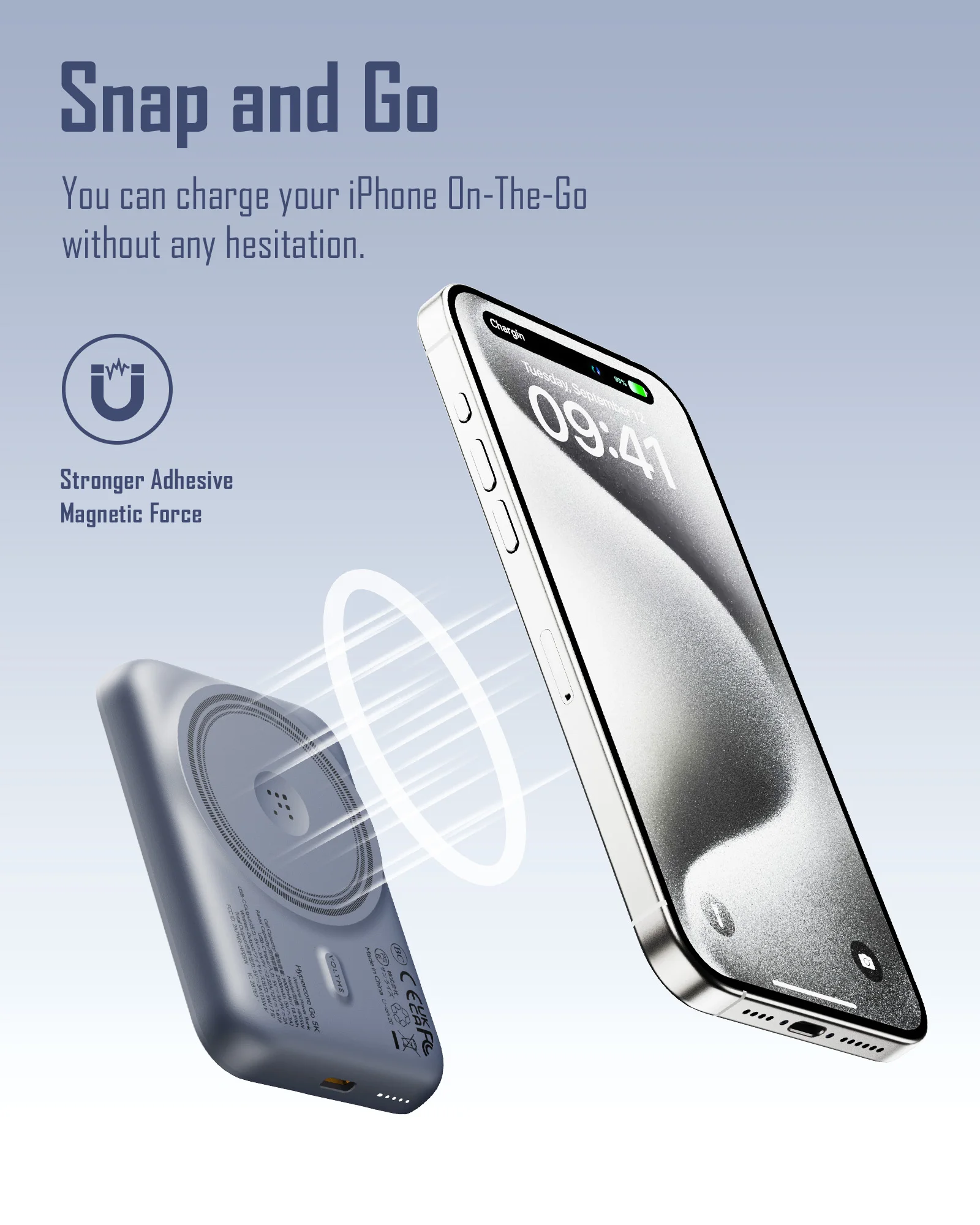 VOLTME-Banco de energía inalámbrico, delgado, 5000 mAh, cargador portátil magnético, carga rápida PD de 20 W, Compatible con Magsafe con 15 Pro Max - imagen 3