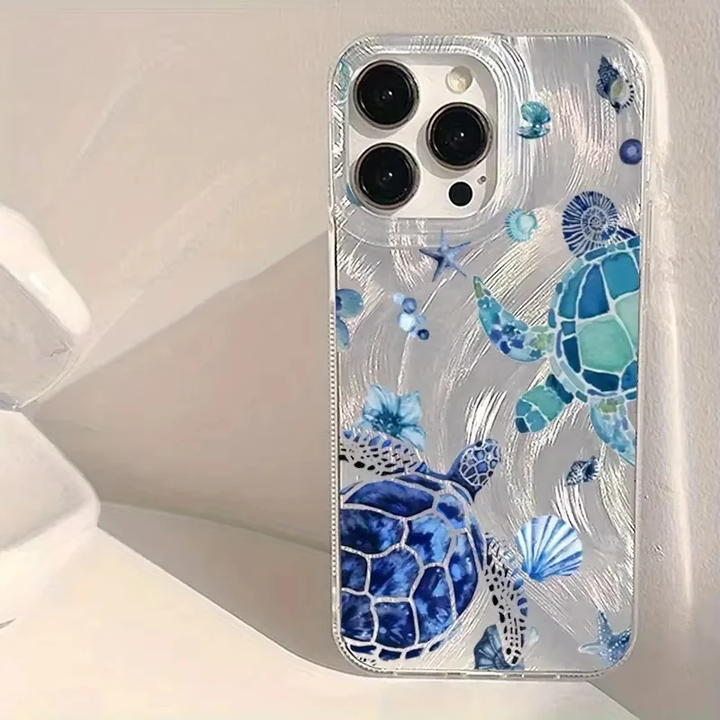 Funda de teléfono a prueba de golpes para iPhone 16E 16 15 14 Plus 13 12 11 Pro Max X XS XR XS Max 8 7 SE 2022, funda con diseño de patrón de tortuga fresca