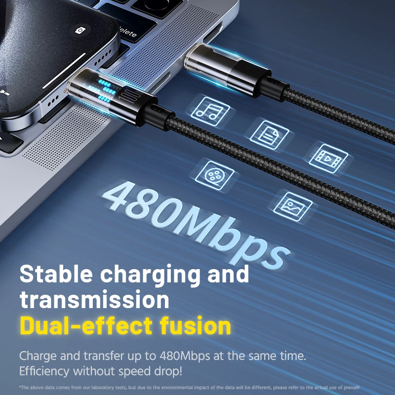 Cable de datos de carga súper rápida de 100W 6A tipo C a tipo C Cable trenzado con indicador LED para Samsung OnePlus Xiaomi OPPO Huawei - imagen 3
