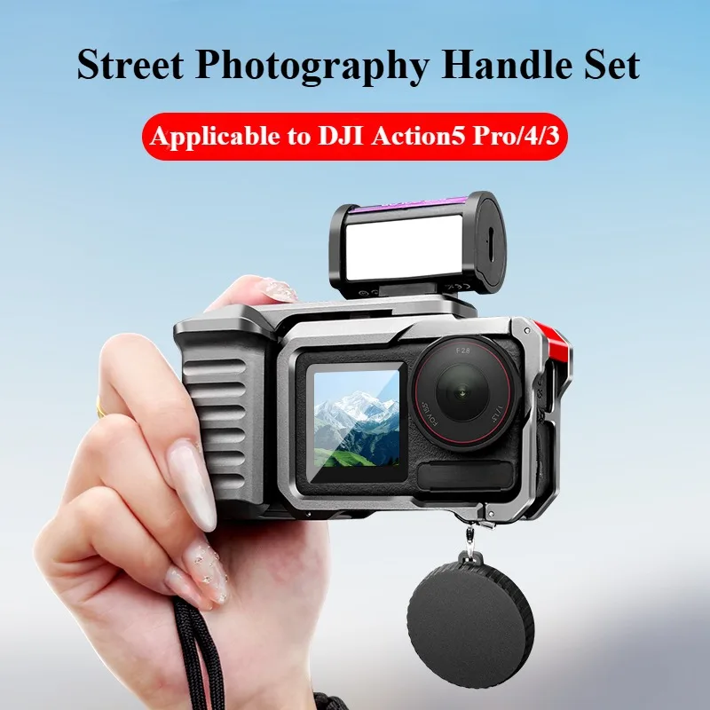 Para DJI Action 5Pro/4/3 Metal Street Photo Vlog Grip Mount Kit Metal 1/4 interfaz jaula de conejo diseño ergonómico accesorios de agarre - imagen 2