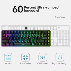 Teclado portátil para juegos coreano HXSJ V200 de 68 teclas, teclado de membrana de oficina con cable retroiluminado 65% RGB para PC de escritorio y portátiles