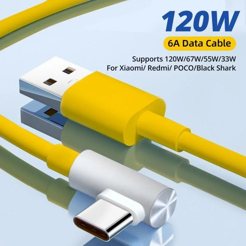 Cargador súper rápido USB Original Xiaomi 120W 6A para Mi 12 11 POCO X5 X4 Pro Redmi Note 8 9 10 11 Cable de carga tipo C de 90 grados - imagen 2