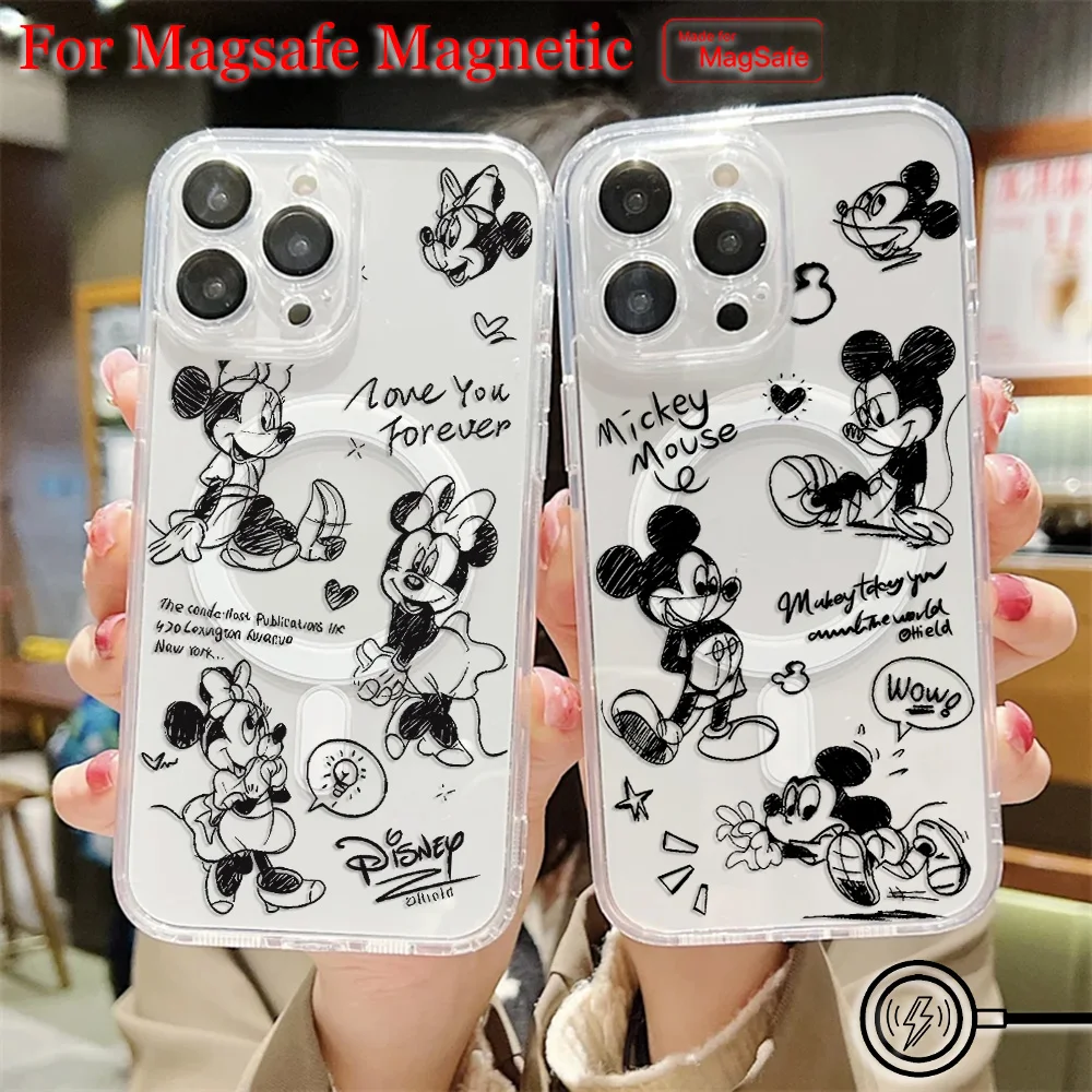 Funda de teléfono magnética Graffiti Mickey Magsafe para Samsung Galaxy S25 S24 S23 S22 S21 S20 FE Plus Ultra 5G cubierta transparente de TPU