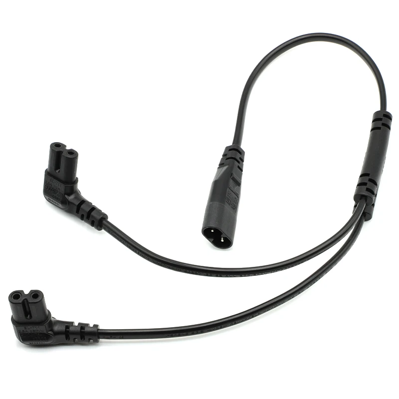 Cable de alimentación dividido Y hembra de ángulo recto IEC 320 C8 macho a doble C7 de 45cm, cable de alimentación IEC 2 pines figura 8 macho a 2 hembra - imagen 2