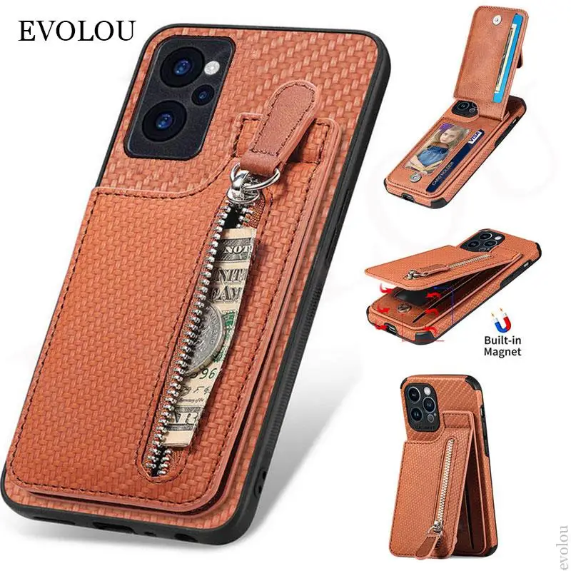Zipper Wallet Cards Holder case for Realme 10 Pro Plus 8 9 Pro Stand Flip Leather shell for Realme C33 C35 C30s C31 C21y C25S