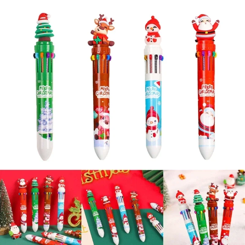 Bolígrafo navideño Bolígrafo multicolor retráctil 10 en 1 para regalo fiesta Navidad recompensa Calss para niños