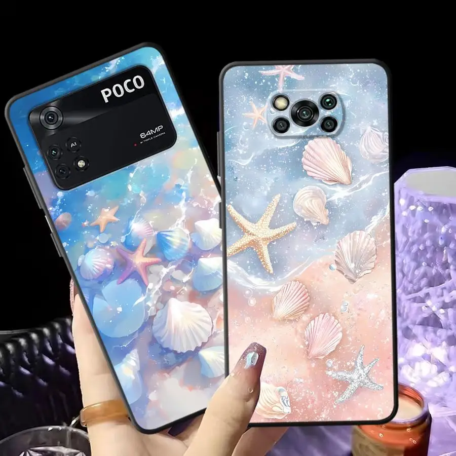 Funda para Xiaomi Poco F1 M3 M4 M7 Pro M5 C61 X3 X4 X5 X7 Pro C71 C75 C50 F3 C40 funda negra suave para teléfono carcasa azul junto al mar