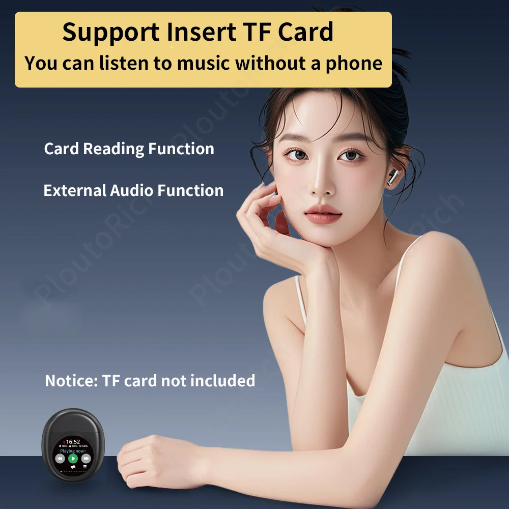 Auriculares Bluetooth con pantalla táctil, soporte para reducción de ruido, tarjeta TF, pantalla multifuncional, función de Audio, auriculares para llamadas telefónicas - imagen 2