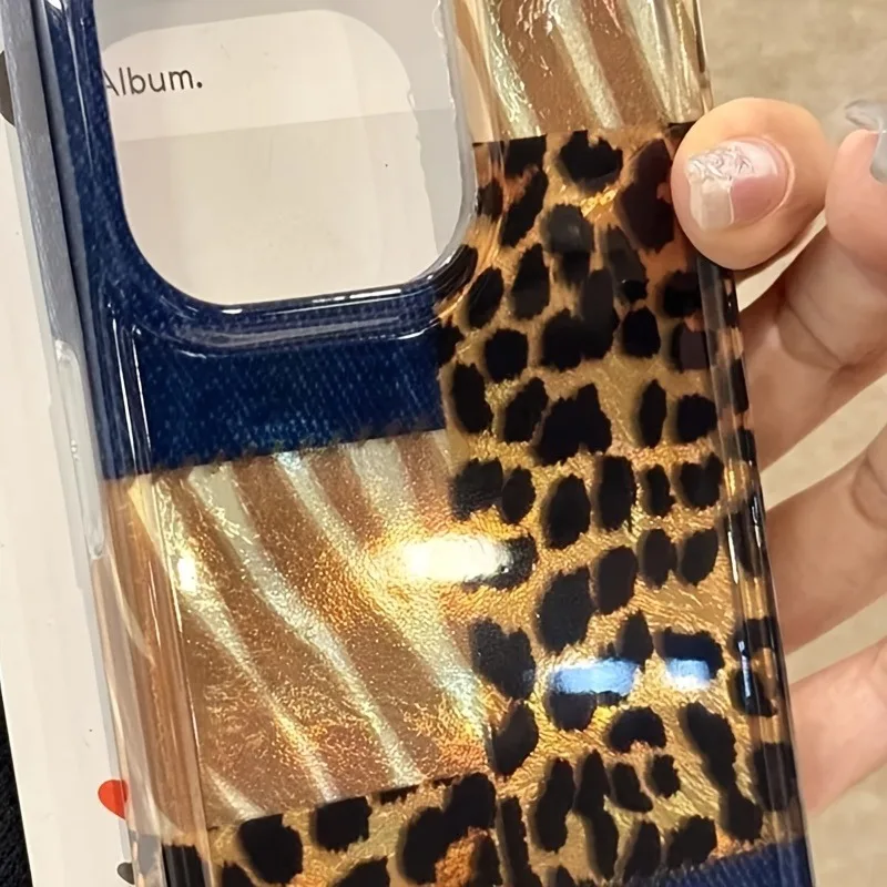 Funda de teléfono con estampado de leopardo azul vaquero Retro para iPhone 17 16 15 14 13 12 11 Pro Max XS X XR 7 8 Plus 16E 17 cubierta de parachoques transparente de aire - imagen 4