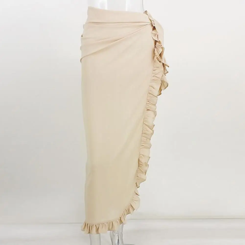 Hermosa falda de playa de verano para mujer, protección solar, Color sólido, longitud media pantorrilla, falda de Bikini para mujer, ropa de playa - imagen 5