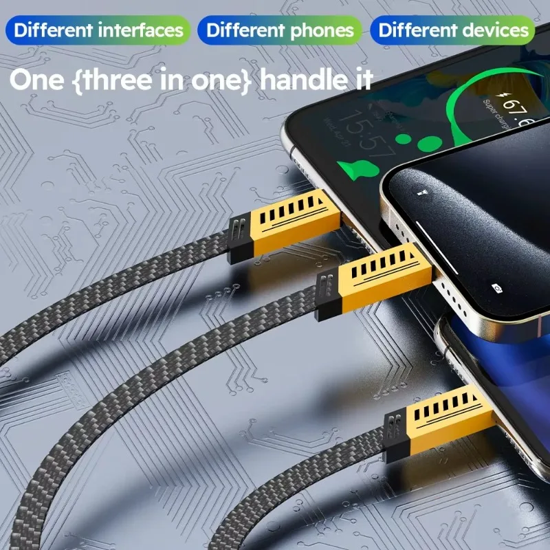 Cables de datos 3 en 1 de 120W, cable de datos tipo Mecha adecuado para Iphone, Samsung, Huawei, Xiaomi, cable de carga múltiple con puertos múltiples - imagen 3