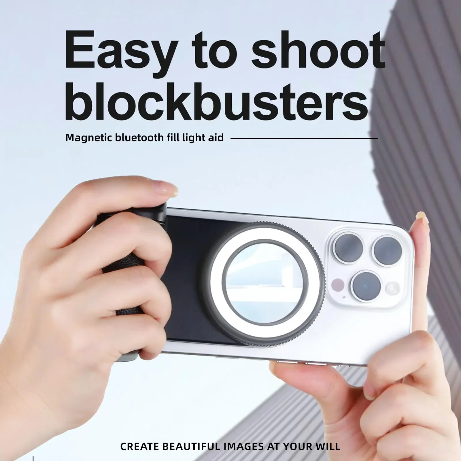 Agarre magnético con obturador Bluetooth, con luz de relleno y espejo, capgrip de refuerzo para Selfie de mano para iPhone, HUAWEI, Xiaomi