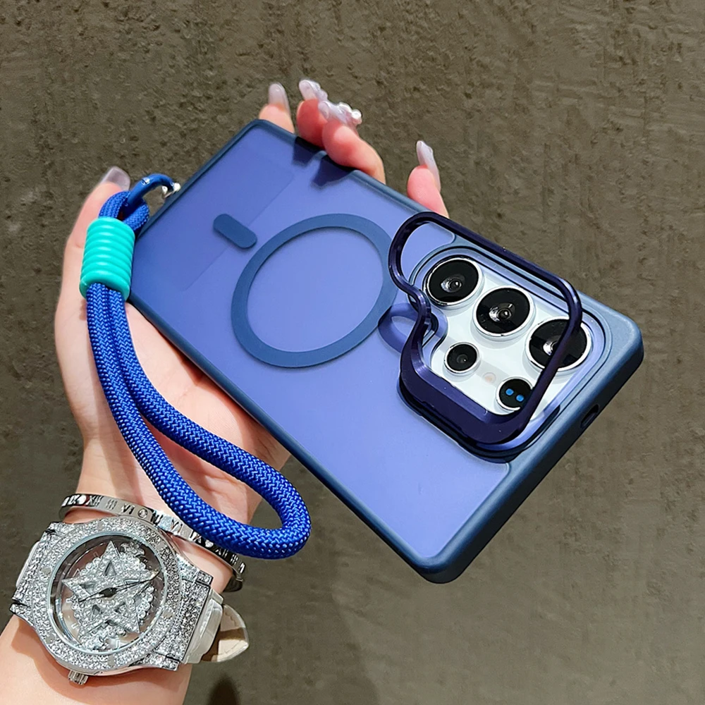 Funda de teléfono con soporte de lente magnética mate, funda de carga inalámbrica para Samsung S24 S25 Plus S23 Ultra FE A56 A36 A16 - imagen 2