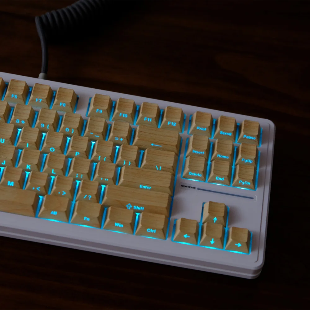 Teclas retroiluminadas de grano de madera, 136 teclas, perfil de cereza, transmisión de luz lateral, teclas para teclados Wooting F75 RK84 GMK67 GH60 - imagen 4
