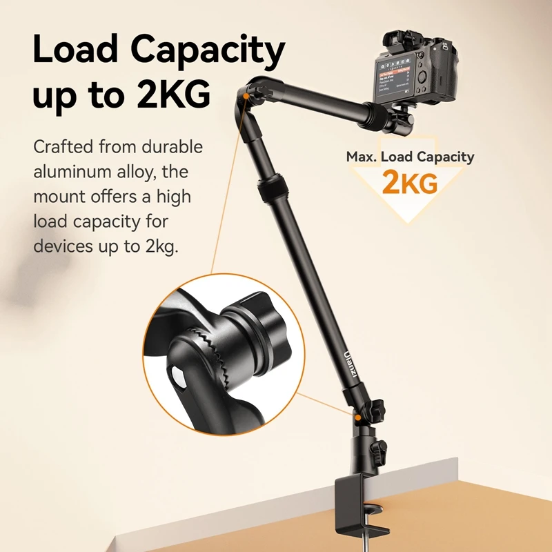 Ulanzi ZJ02 soporte de brazo Flexible para cámara soporte de escritorio brazo extensible para cámara DSLR transmisión en vivo fotografía de naturaleza muerta - imagen 5