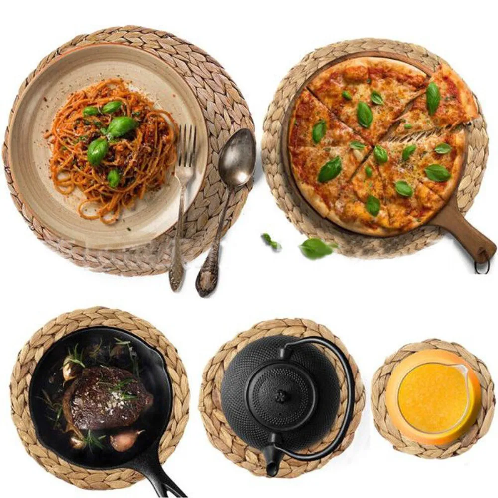 Manteles Individuales redondos de mimbre, tejido de paja natural, tapete para tazas, mesa de comedor, decoración del hogar - imagen 4