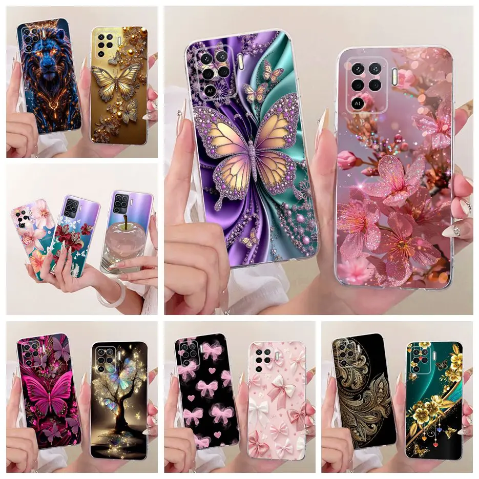 Para Oppo A94 4G funda de lujo con flores pintadas de mariposa funda de teléfono suave y delgada para Oppo A94 A 94 OppoA94 5G CPH2211 Fundas bolsas